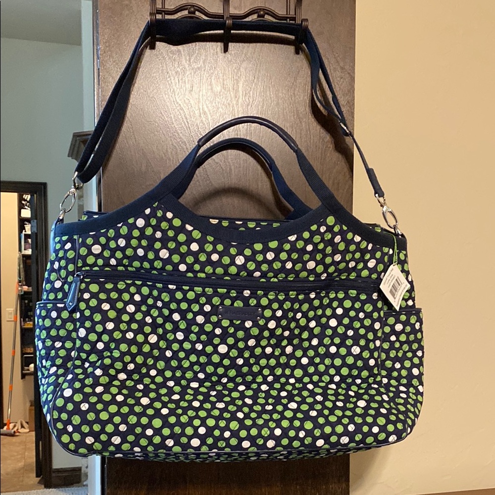Vera Bradley NWT Polka Dot weekend tote all bag- Navy and Green poka dot